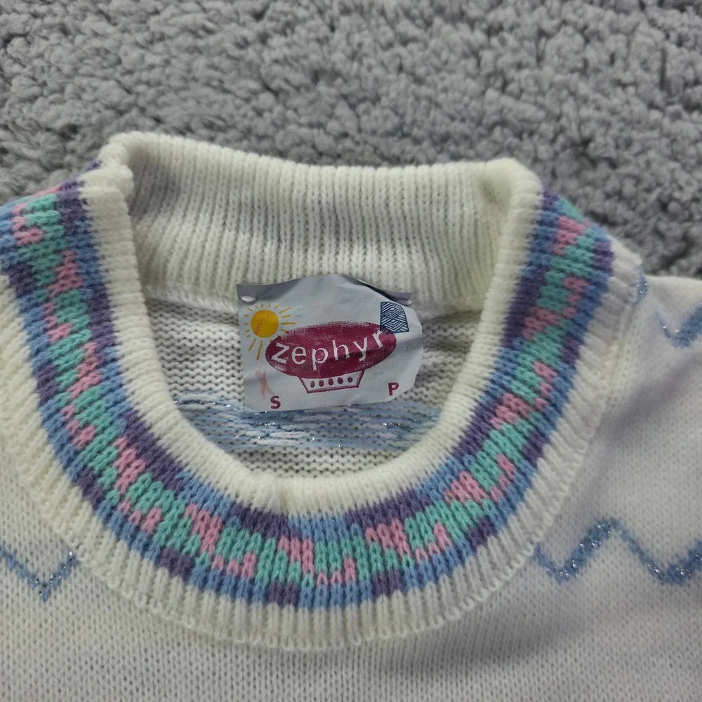 Vintage Zephyr Kids White Pastel Fair Isle Metallic Knit Sweater Canada S
